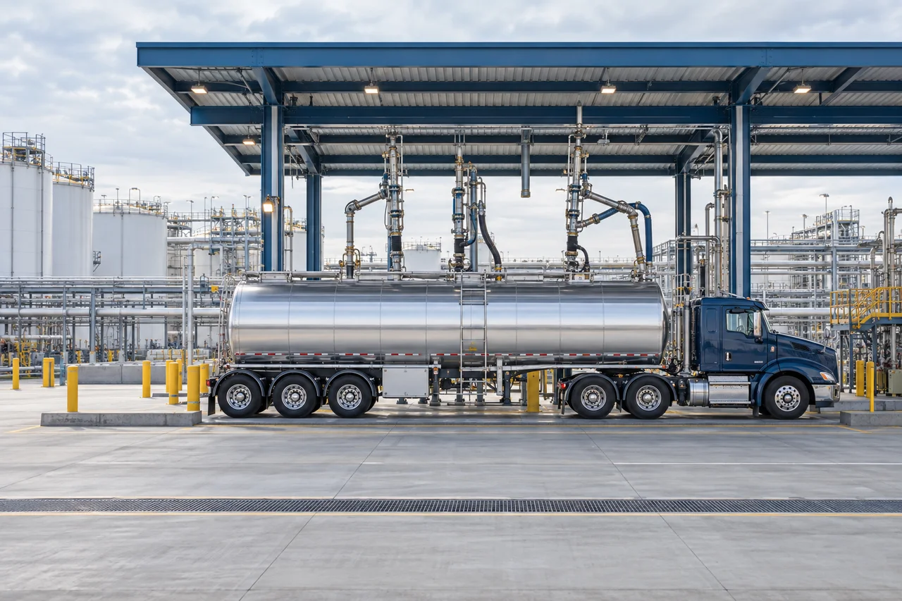 Illustrative fuel dispatch scene at a road tanker terminal