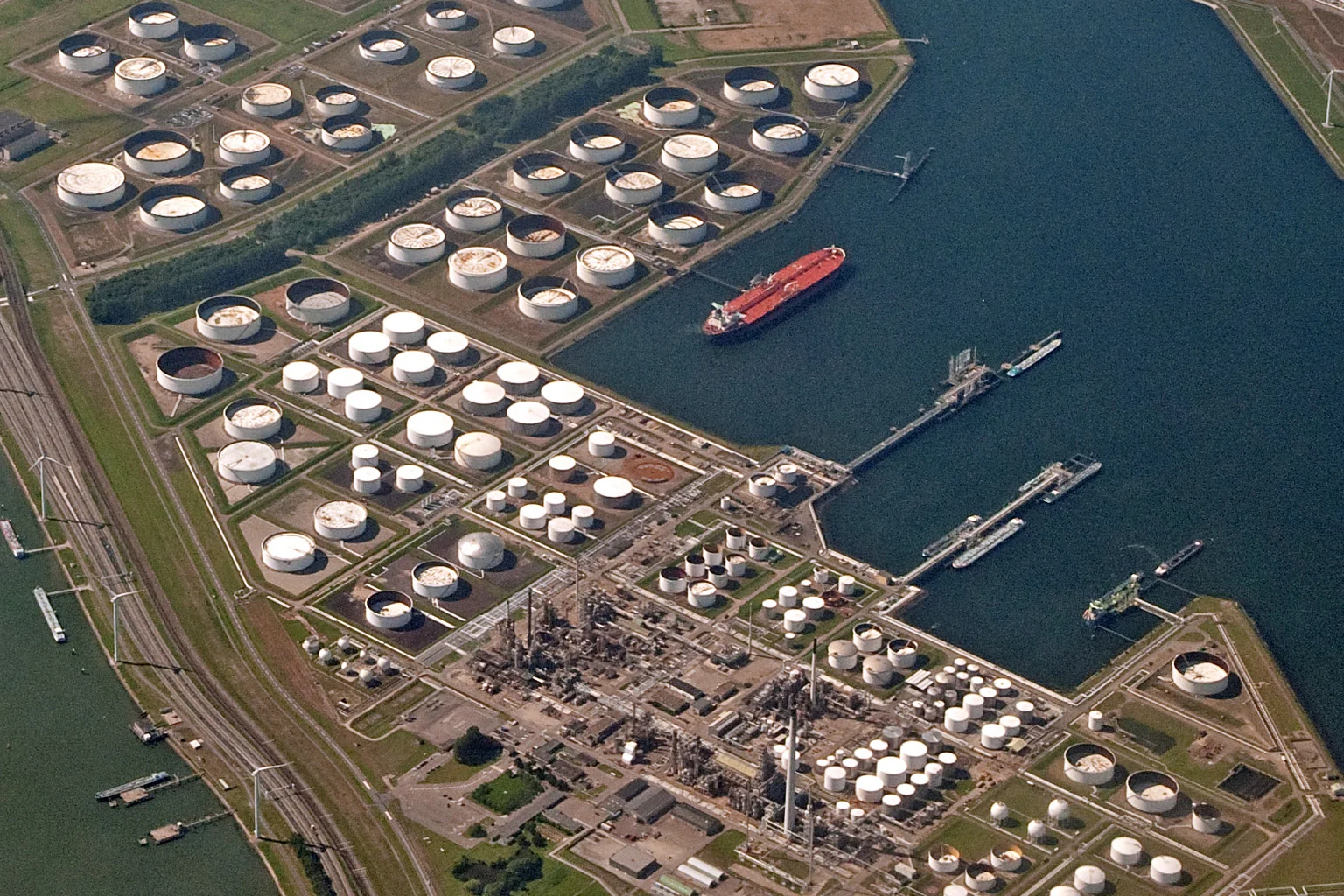 Illustrative aerial view of a large-scale industrial storage terminal