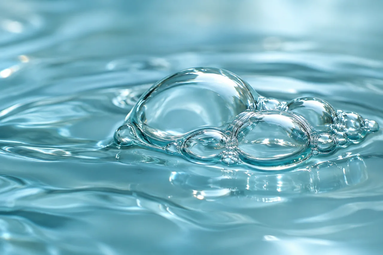 Close-up of bubbles in an aqueous solution
